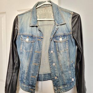 Aritzia TALULA Harlem Denim Jacket Faux Leather Sleeves Black XS